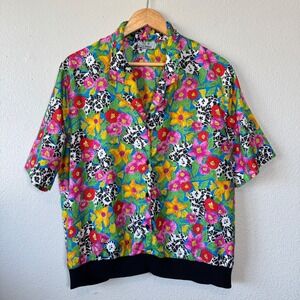 Vintage KEII Gianna Floral Print Button Up Blouse Short Sleeve Made in USA‎